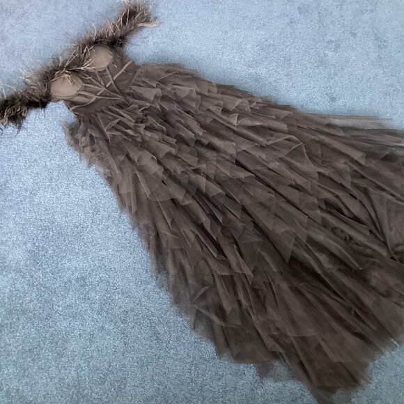 Black Feathered Ruffled Mesh Corset Maxi Dress - Small - Picture 1 of 10